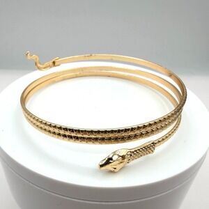 Vintage Gold Tone Snake Wrap Bracelet Serpent Figural Statement Bold Boho Y2K